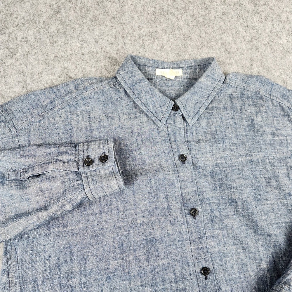 Eileen Fisher Button Down Shirt Women XS Blue Hemp Organic Cotton Grandma Relax